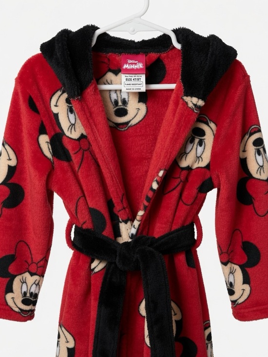 Disney Other - Disney Minnie Mouse Red and Black Plush Hooded Kids Robe